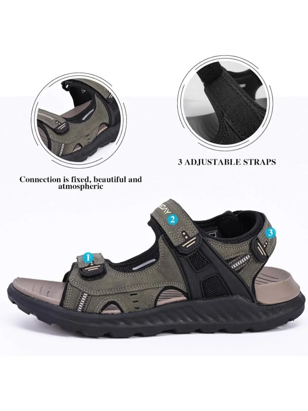 Men's Green Hiking Sandals With Arch Support Casual Rubber Athletic Shoes